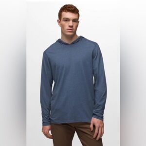 Prana Men’s Hooded Long Sleeve T-Shirt Heather Blue Size Large Hoodie